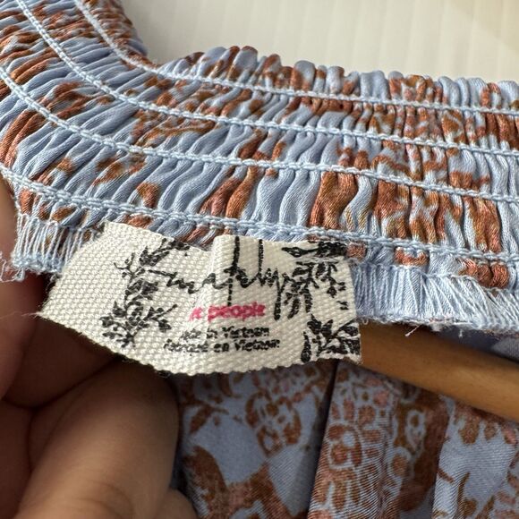 Intimately Free People Pajama Top Medium Misty Mornings Blue Combo Satin - Picture 5 of 13